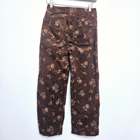 Madewell Slim Emmett Wide Leg Cropped Floral Corduroy Zipper Choco Pants Sz 24 - Picture 2 of 13